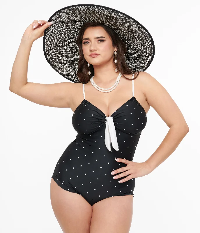 Striped women swimwear with a classic pattern for a timeless beach lookBlack & White Dot One Piece Swimsuit