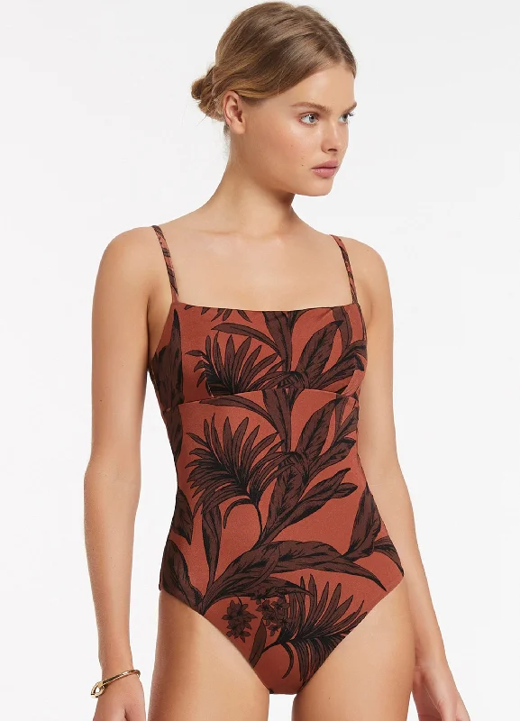 Plus - size women swimwear with full - coverage bottoms for comfort and confidenceDesert Palm Tank One Piece - Terracotta