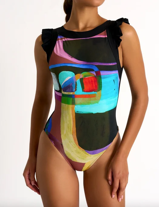 Metallic women swimwear with a shiny finish for a glamorous poolside lookShan Sunny High Neck Low Back One Piece