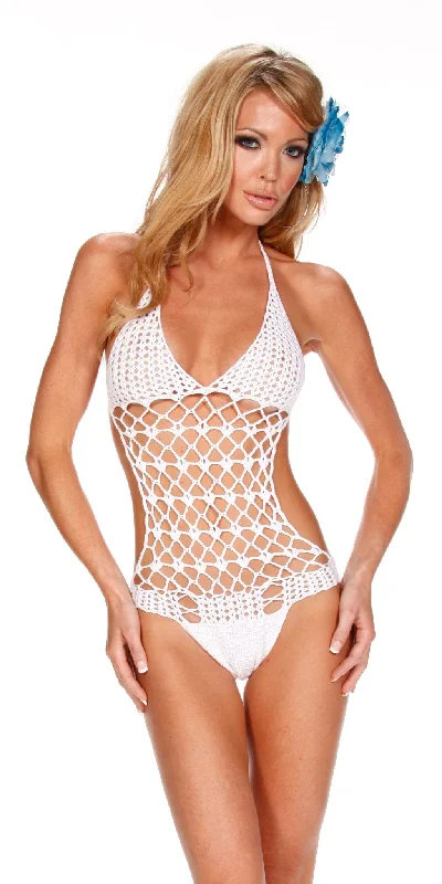 Rash - guard women swimwear for sun protection during water sportsHipster Crochet One Piece Swim Suit