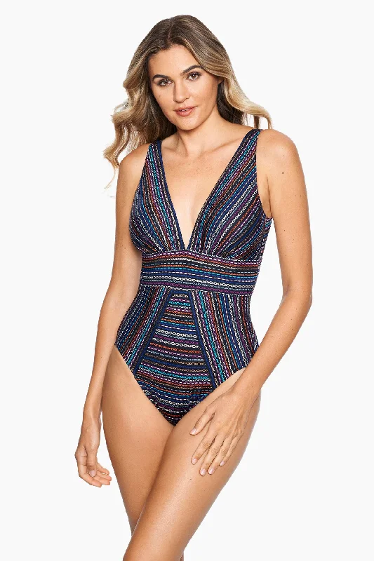 Printed floral women swimwear for a feminine and colorful beach vibeShimmer Links Odyssey One Piece Swimsuit