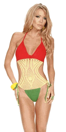 Metallic women swimwear with a shiny finish for a glamorous poolside lookJamaican Leaf Crochet One Piece