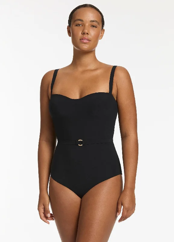 Long - sleeve women swimwear for extra sun protection and modestyJetset Infinity Tank One Piece - Black