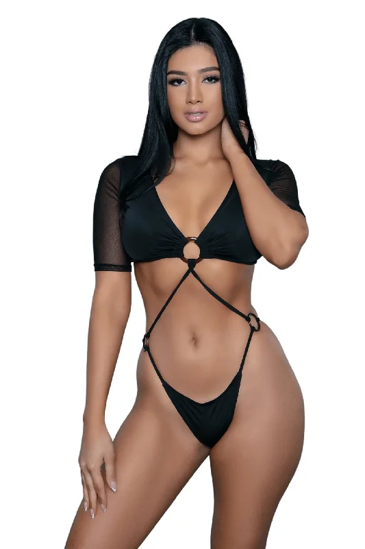 One - piece women swimwear with cut - outs for a stylish and modern appealDiva Mesh Sleeved One Piece Swimsuit