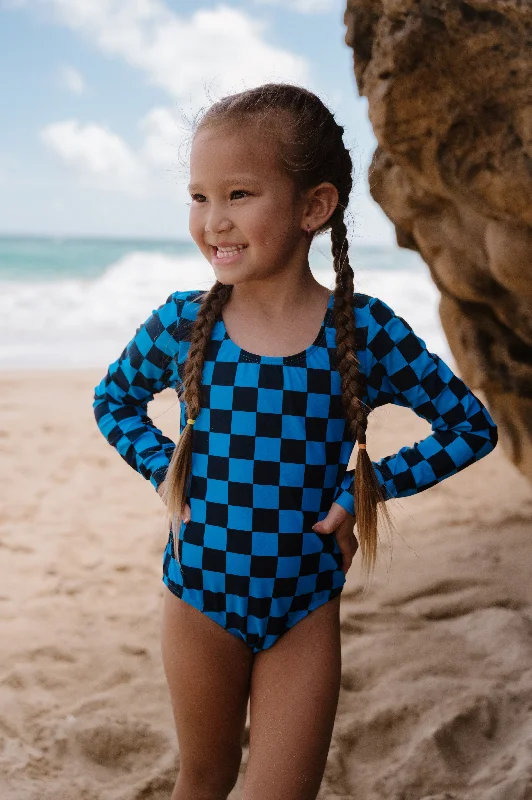 High - waisted women swimwear for a retro and flattering lookMini Surfer Girl One Piece | Blue Check