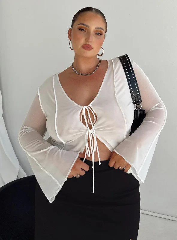 Cropped Women Long Sleeve Top to Pair with High - Waisted BottomsMereba Long Sleeve Top White Curve