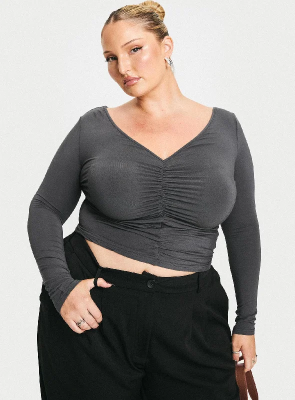 Button - Down Women Long Sleeve Top for a Classic StyleMoylan Long Sleeve Top Grey Curve