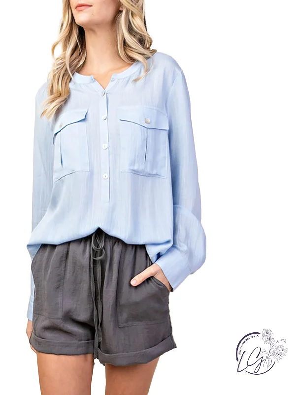 Cropped Women Long Sleeve Top to Pair with High - Waisted BottomsMake a Change Button Up Top