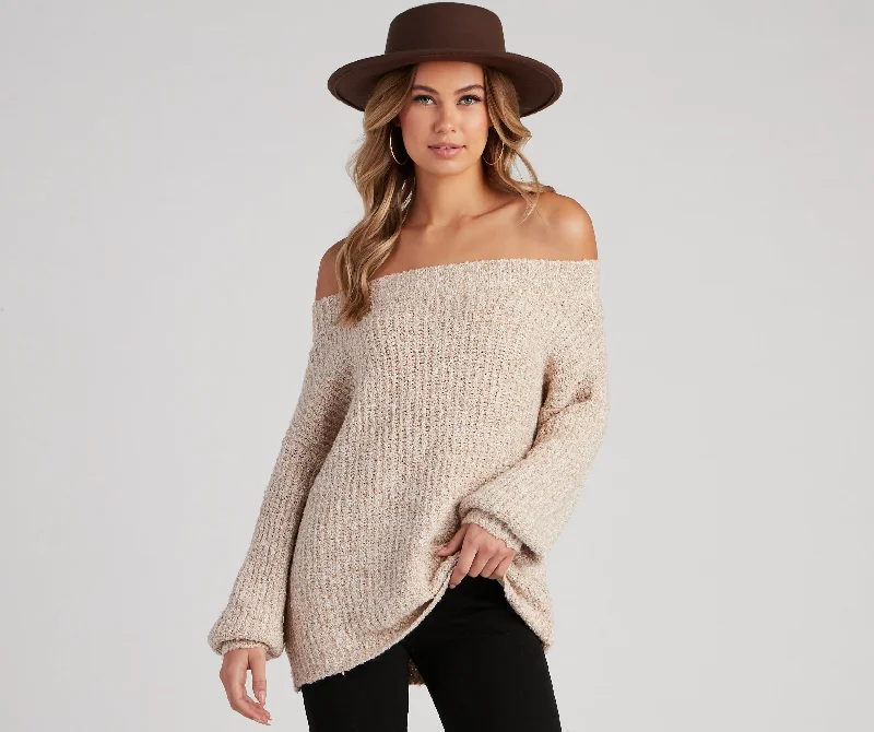 Metallic Accent Women Long Sleeve Top for a Glamorous LookCozy Chic Off The Shoulder Sweater