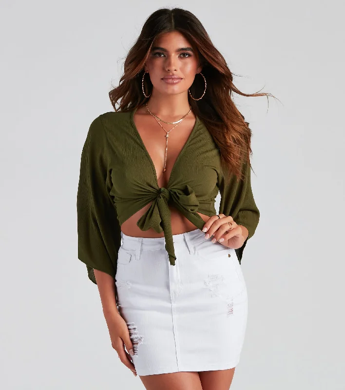 Button - Down Women Long Sleeve Top for a Classic StyleTied Up Kimono Sleeve Top