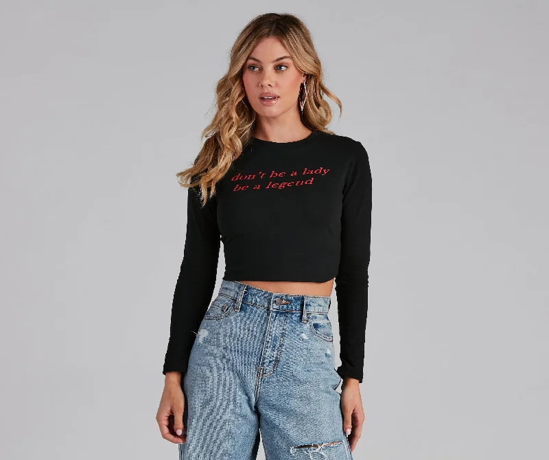 Printed Graphic Women Long Sleeve Top with a Bold StatementLegendary Lady Graphic Crop Tee