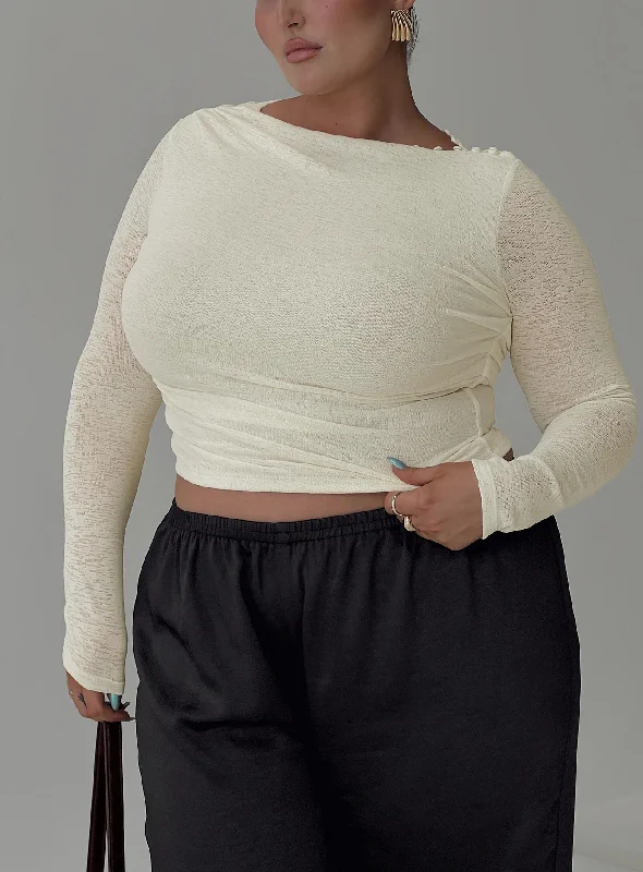 Ruffled Cuff Women Long Sleeve Top with a Feminine TouchLuvinia Long Sleeve Top Cream Curve