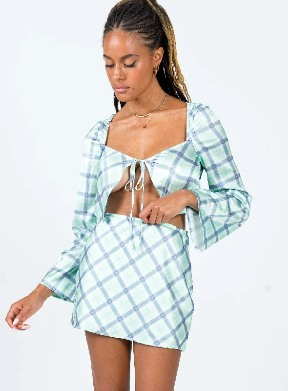 Puffer - Sleeve Women Long Sleeve Top for a Fashion - Forward LookSheena Set Green Check