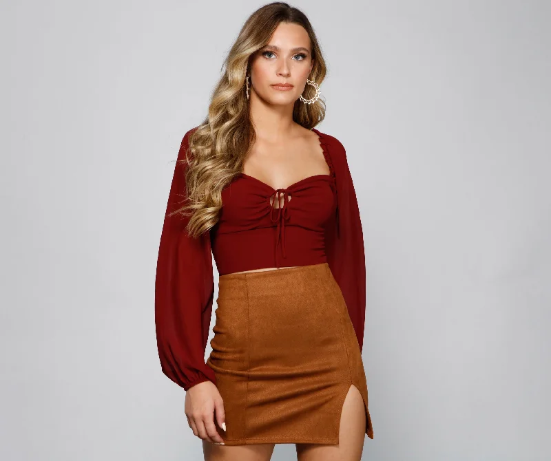 Puffer - Sleeve Women Long Sleeve Top for a Fashion - Forward LookChic Appeal Long Sleeve Crop Top