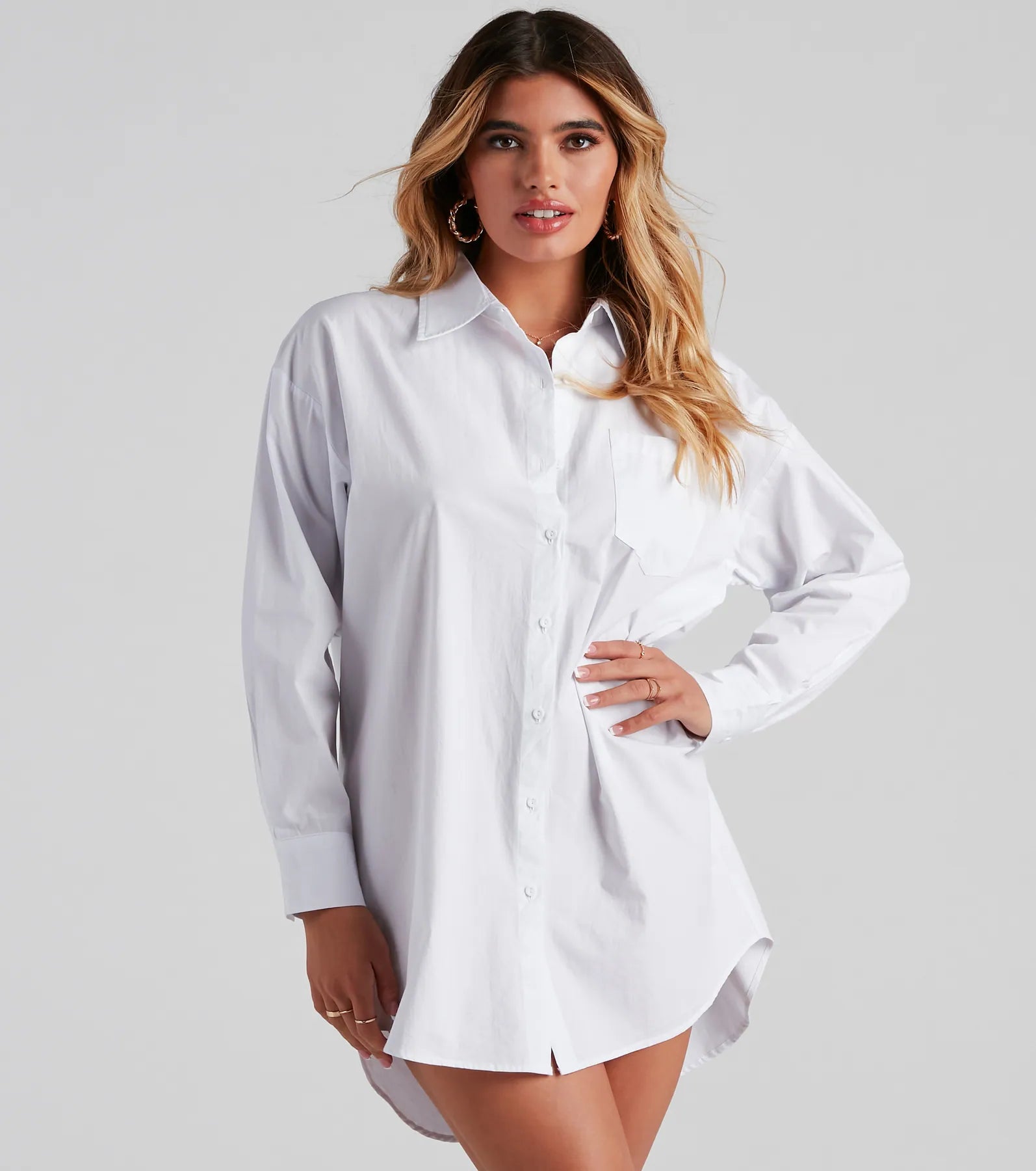 Button - Down Women Long Sleeve Top for a Classic StyleLaid Back Cutie Button-Down Poplin Top