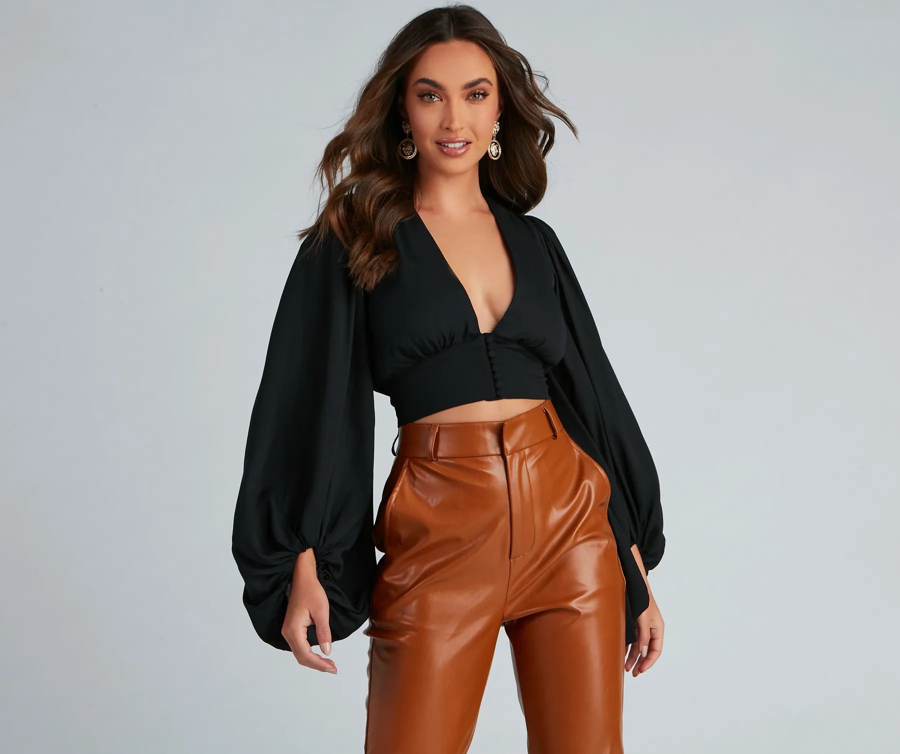 Ruffled Cuff Women Long Sleeve Top with a Feminine TouchChic Drama Chiffon Crop Top