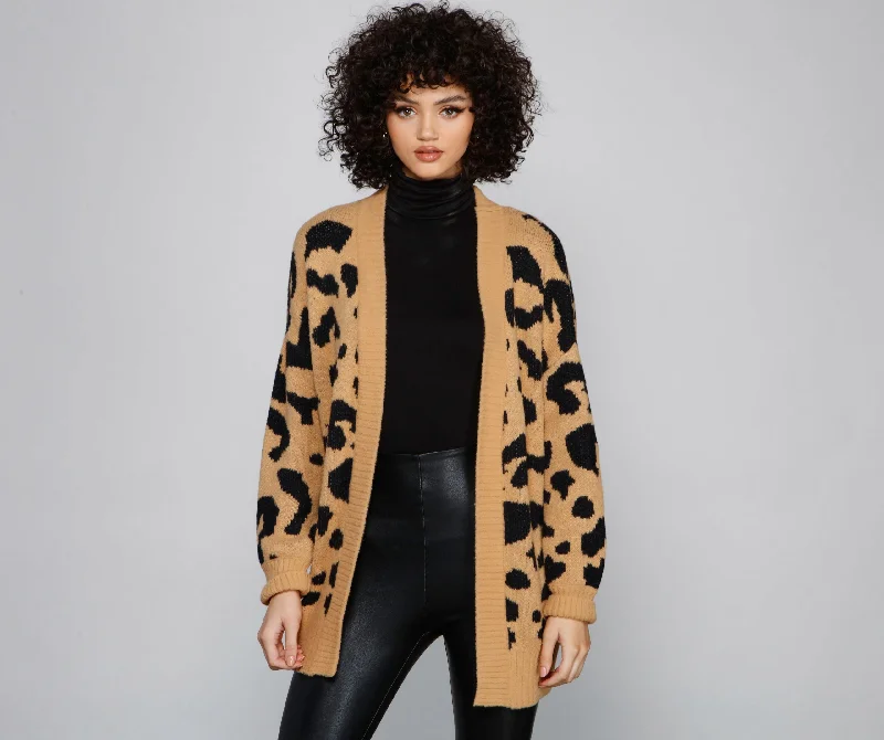 Lace - Trimmed Women Long Sleeve Top for an Elegant LookCozy Vibes Leopard Print Cardigan