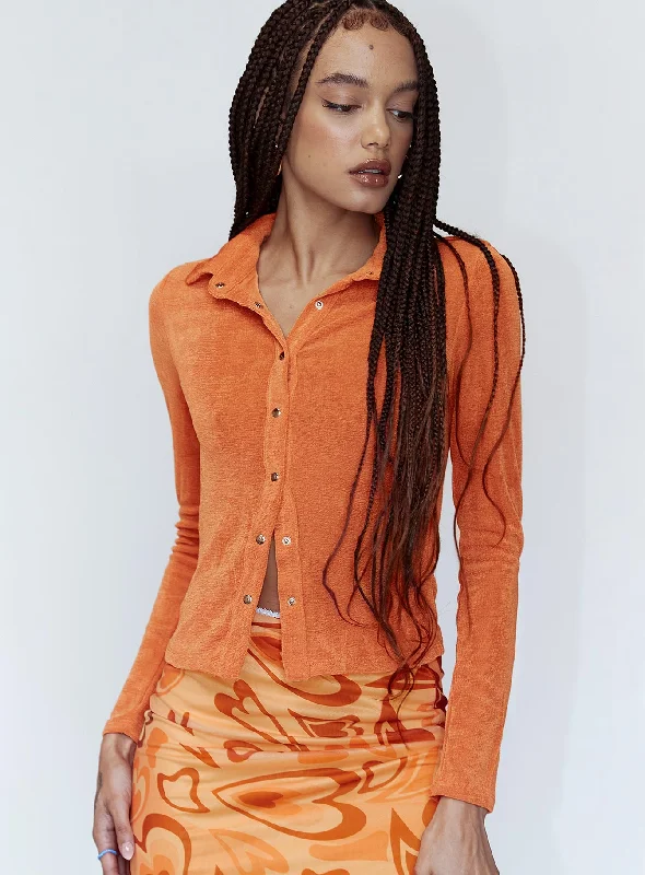 Wrap - Style Women Long Sleeve Top for a Versatile FitElody Long Sleeve Top Orange