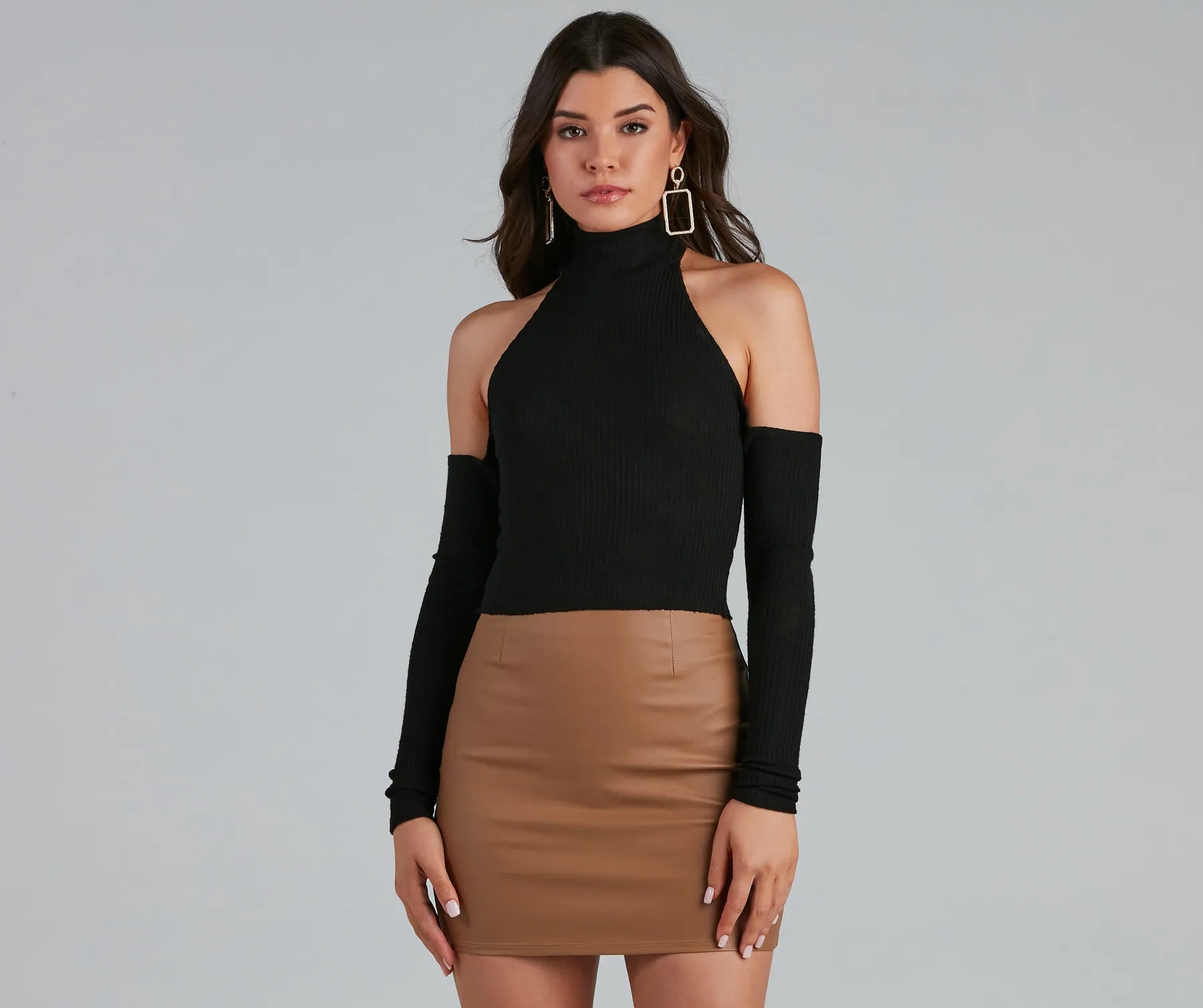 Cable - Knit Women Long Sleeve Top with a Cozy TextureGive Em' The Cold Shoulder Top