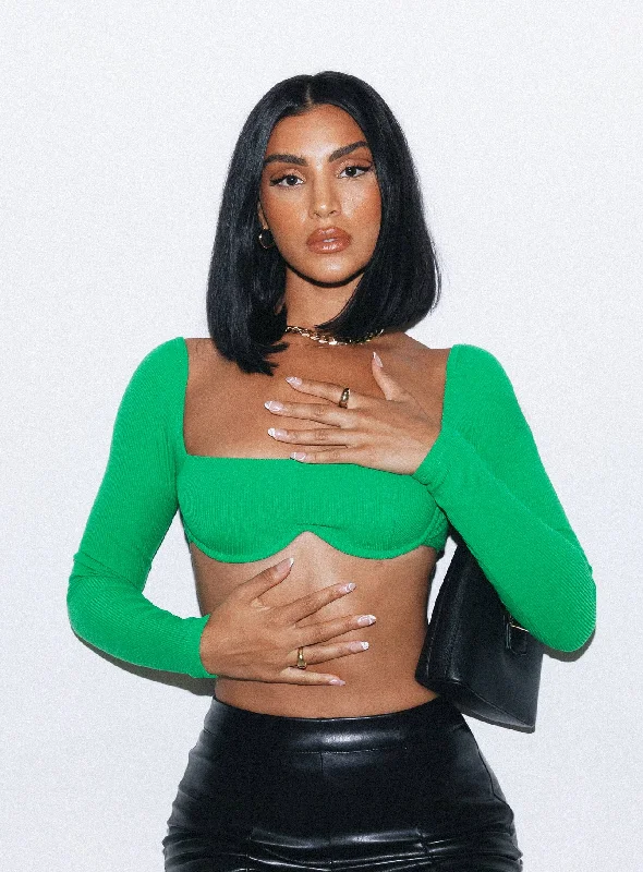 Puffer - Sleeve Women Long Sleeve Top for a Fashion - Forward LookBecca Long Sleeve Crop Top Green