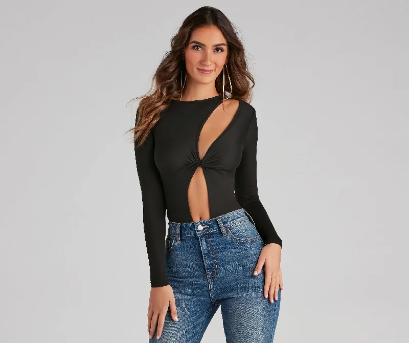 Lightweight Women Long Sleeve Top for Spring and AutumnGimme More Twist Cutout Bodysuit