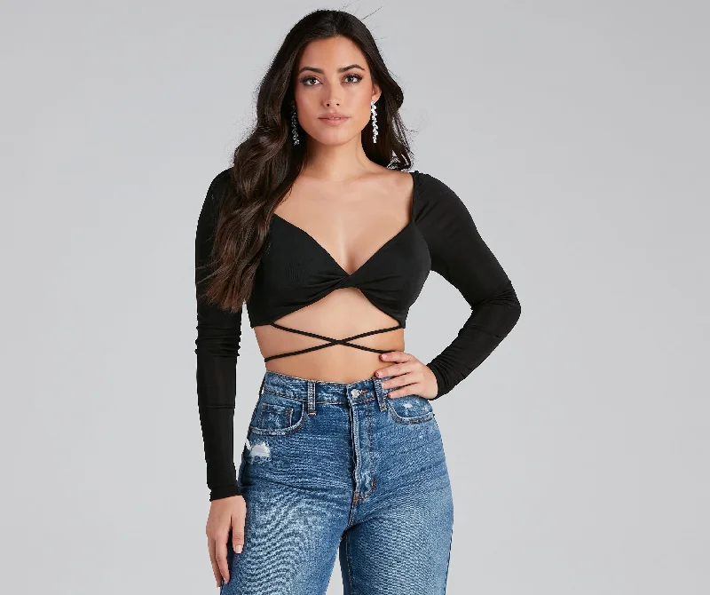 Mock Neck Women Long Sleeve Top for a Modern AestheticYour Moment Slinky Wrap Crop Top