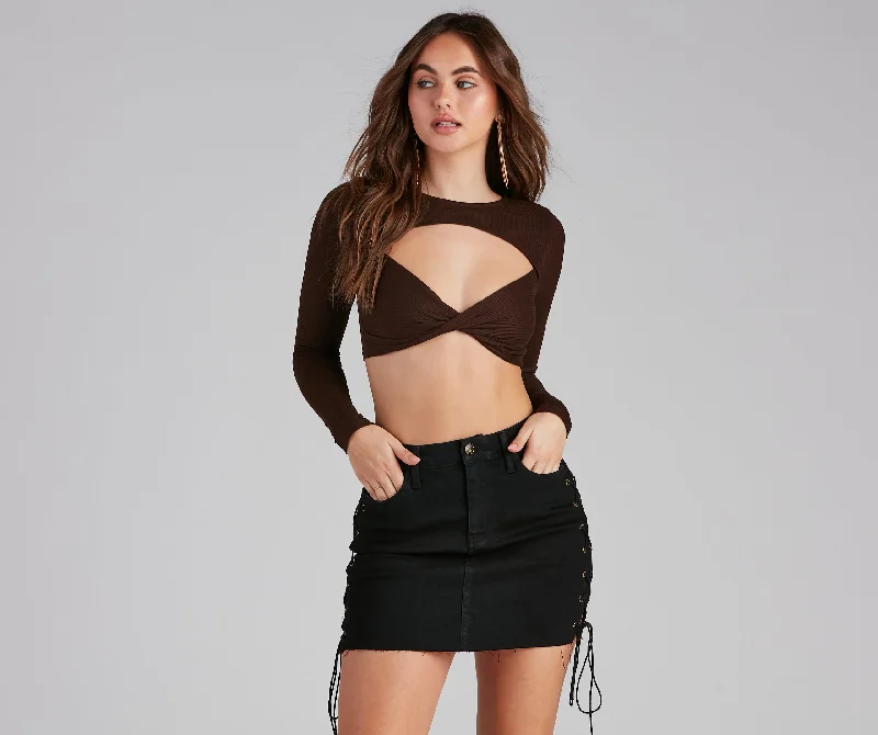 Lace - Trimmed Women Long Sleeve Top for an Elegant LookDon't Get It Twisted Crop Top