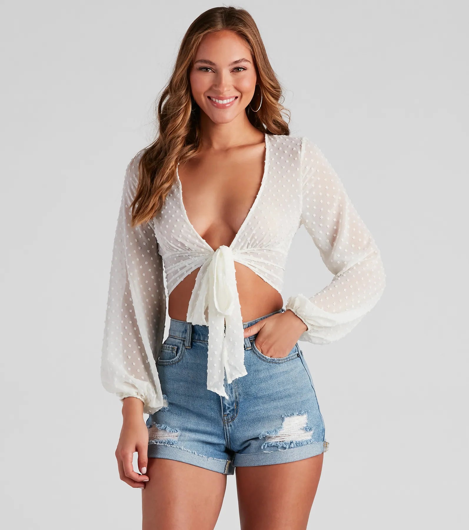 Plus Size Women Long Sleeve Top for a Flattering and Comfortable FitEffortlessly Chic Moment Tie-Front Top