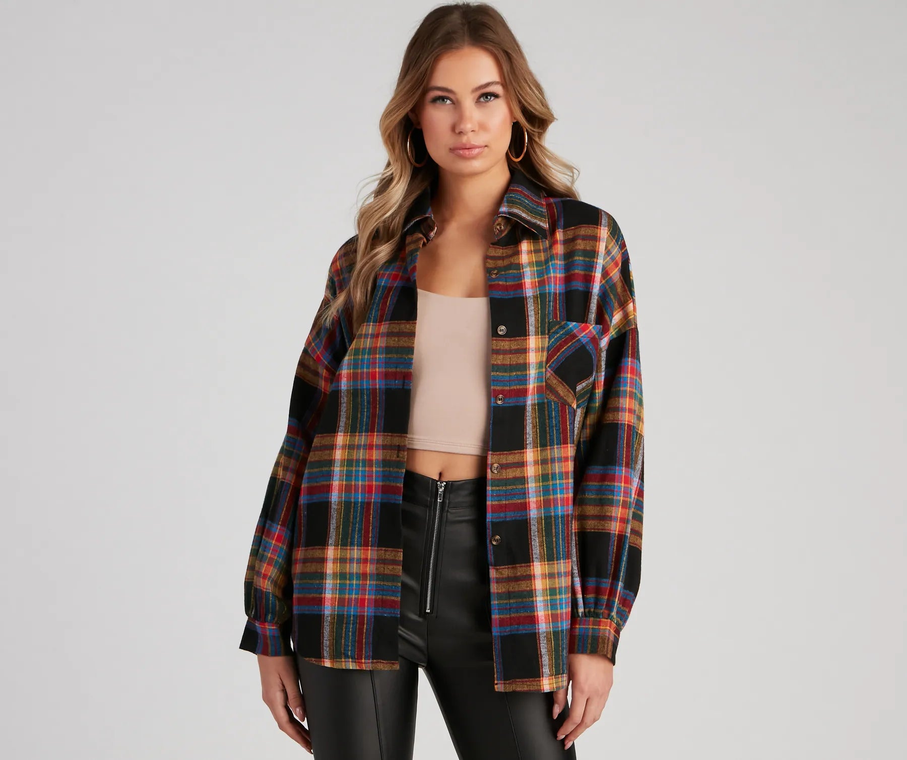 Printed Graphic Women Long Sleeve Top with a Bold StatementAutumn Colors Plaid Shirt