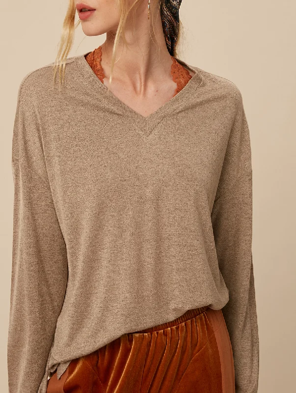 Wrap - Style Women Long Sleeve Top for a Versatile FitThe One Basic Burnout V-Neck Long Sleeve