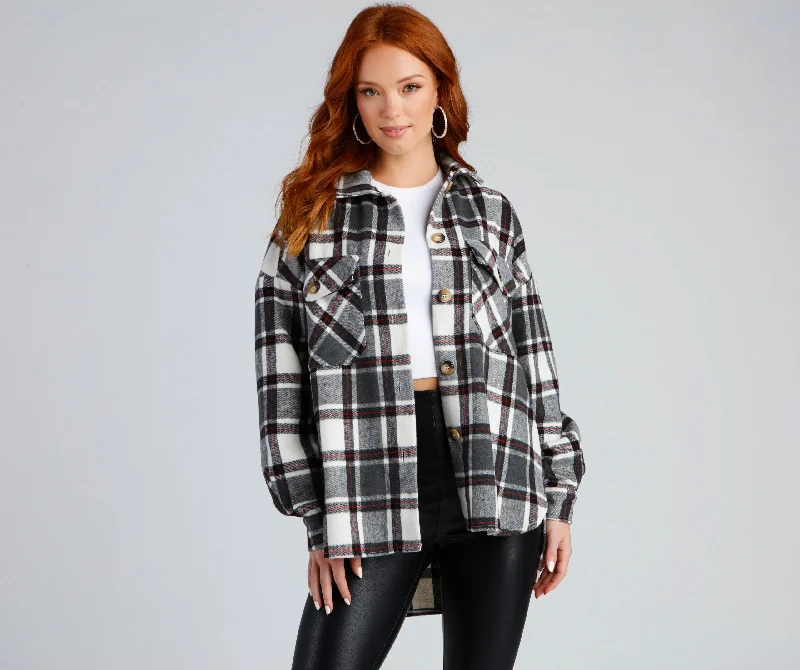 Plaid Women Long Sleeve Top for a Preppy VibeCasual Vibes Only Plaid Shacket