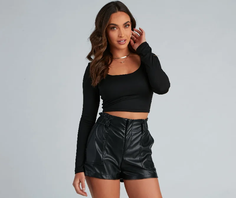 Pocket - Equipped Women Long Sleeve Top for Added FunctionalityServe It Up Crop Top