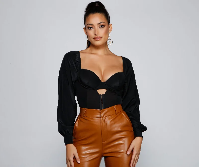 Metallic Accent Women Long Sleeve Top for a Glamorous LookNight-Out Chic Corset Crop Top