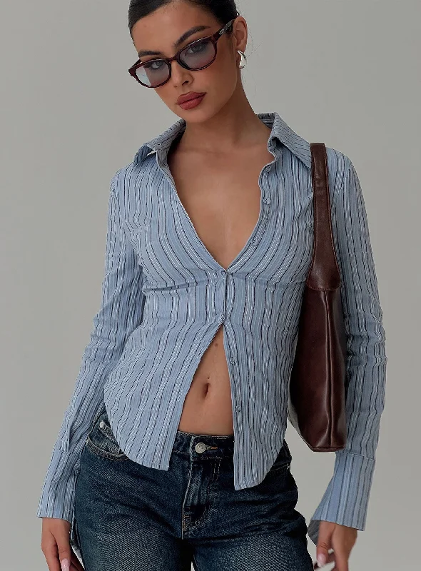 Lightweight Women Long Sleeve Top for Spring and AutumnMadlin Long Sleeve Top Blue Stripe