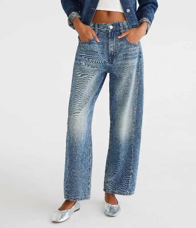 Corduroy women trousers for a warm and textured appearanceAeropostale Mid-Rise Barrel Leg Jean