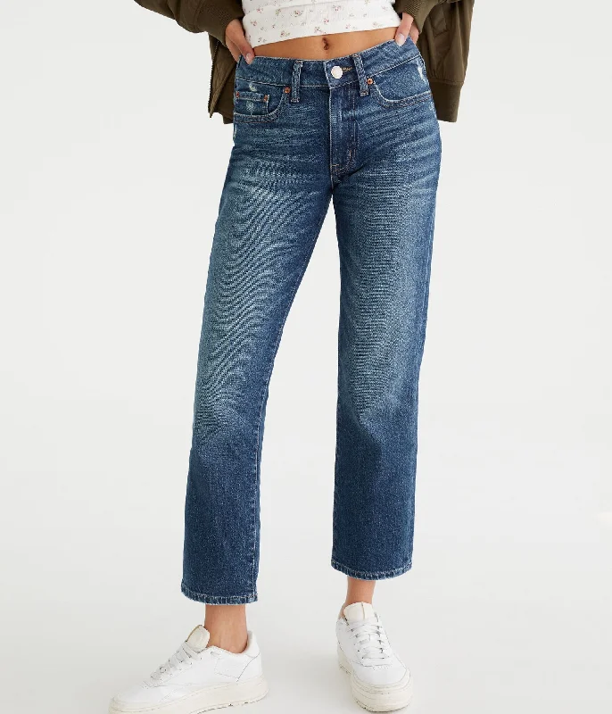 Denim women trousers for a durable and versatile optionAeropostale Mid-Rise Straight Ankle Jean