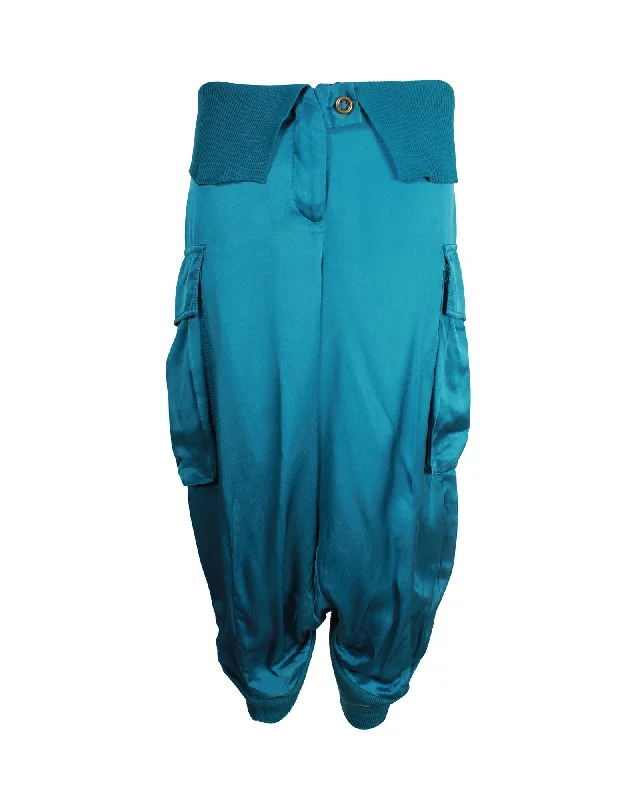 Linen women trousers for a breathable and summer - friendly choiceAlexander McQueen Vintage Balloon Pants in Teal Silk