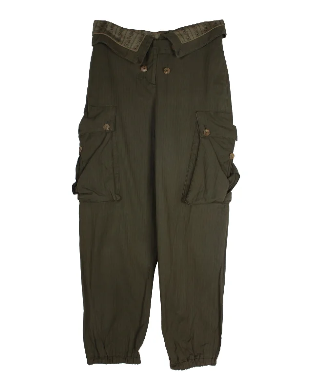 Striped women trousers with a nautical or modern patternAlexander Mcqueen Vintage Stylized Cargo Pants in Olive Green Cotton