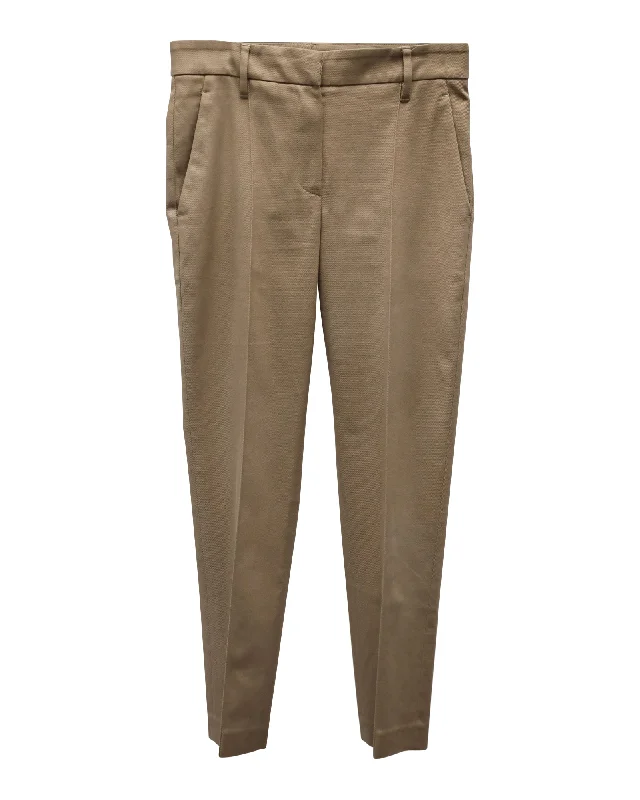 Straight - leg women trousers with a classic and timeless designBrunello Cucinelli Monili Belt Loop Trousers in Khaki Cotton