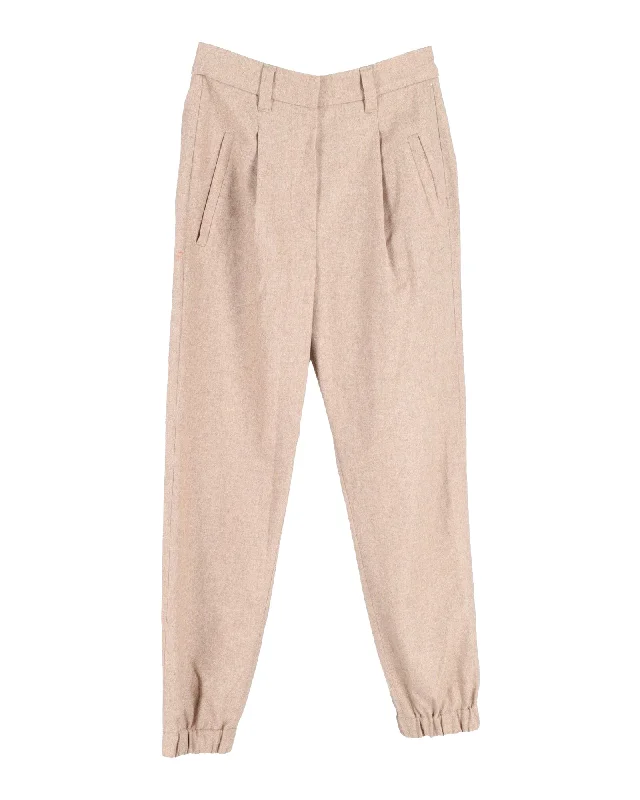 Cargo women trousers with multiple pockets for added functionalityBrunello Cucinelli Pleated Trousers in Beige Lana Vergine