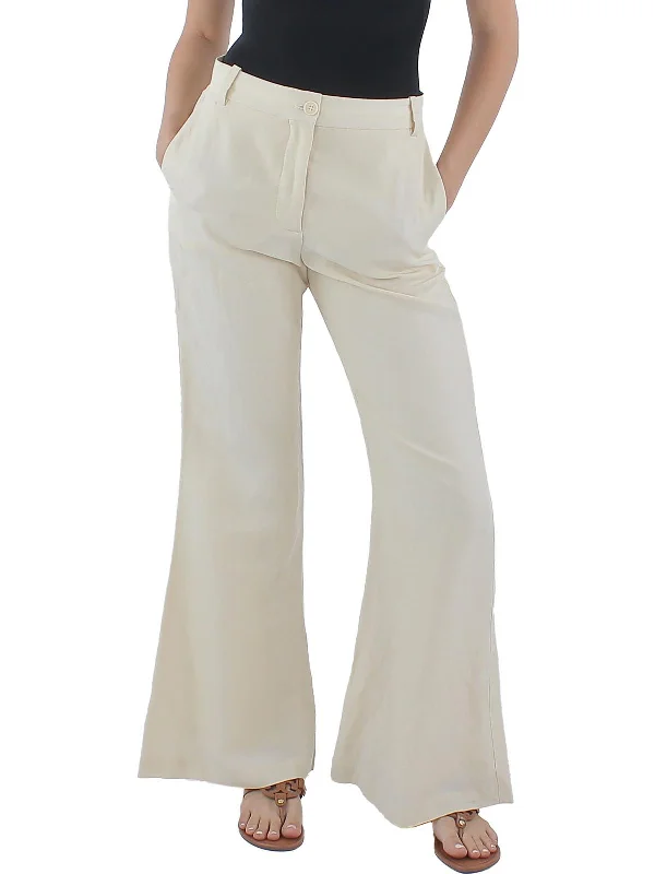 High - waisted women trousers for a flattering and retro lookCarass Womens Linen Flare Legs Wide Leg Pants