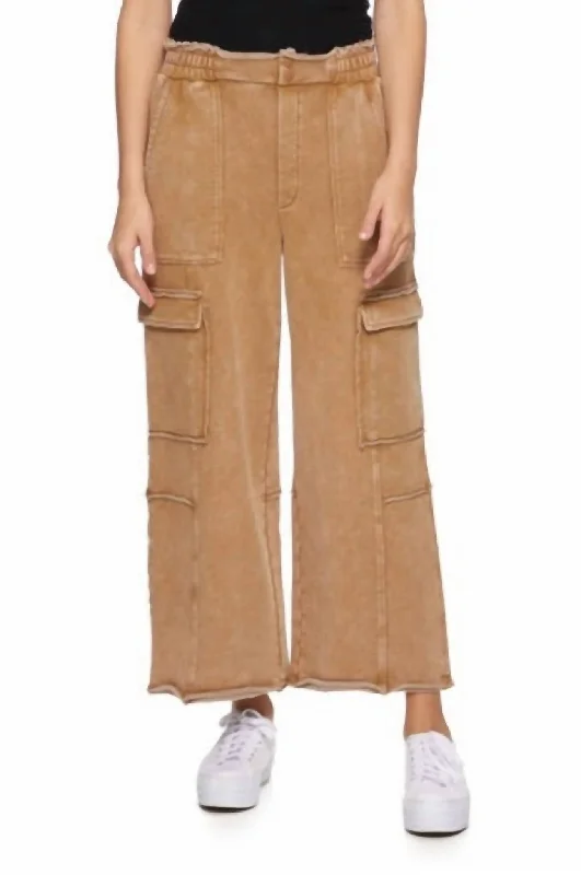 Elastic - waist women trousers for ultimate comfortDolly Vintage Washed Knit Cargo Pants In Brown