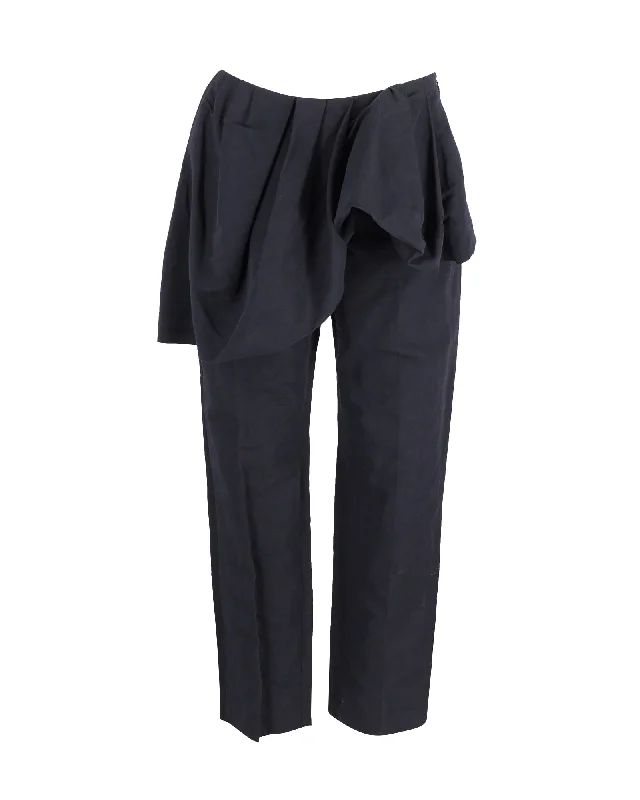 Culottes women trousers with a unique and trendy silhouetteDries Van Noten Patiar Ruffled Pants in Navy Blue Cotton