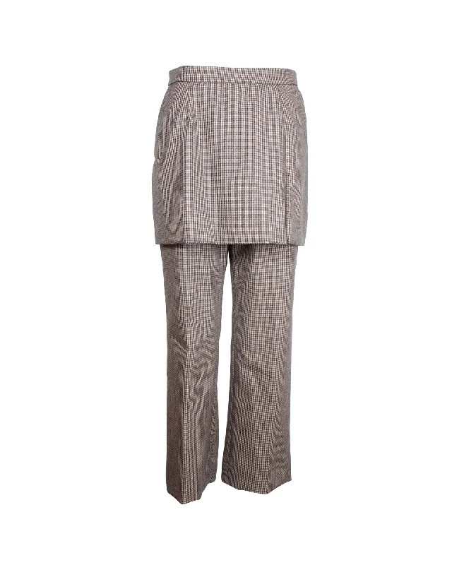 Wide - leg women trousers for a modern and elegant styleDries Van Noten Pinella Check Draped Panel Straight Leg Trousers in Brown Wool