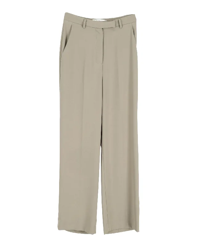 Palazzo women trousers for a flowy and comfortable feelFrankie Shop Isla Pleated Crepe Straight-Leg Pants in Green Polyester