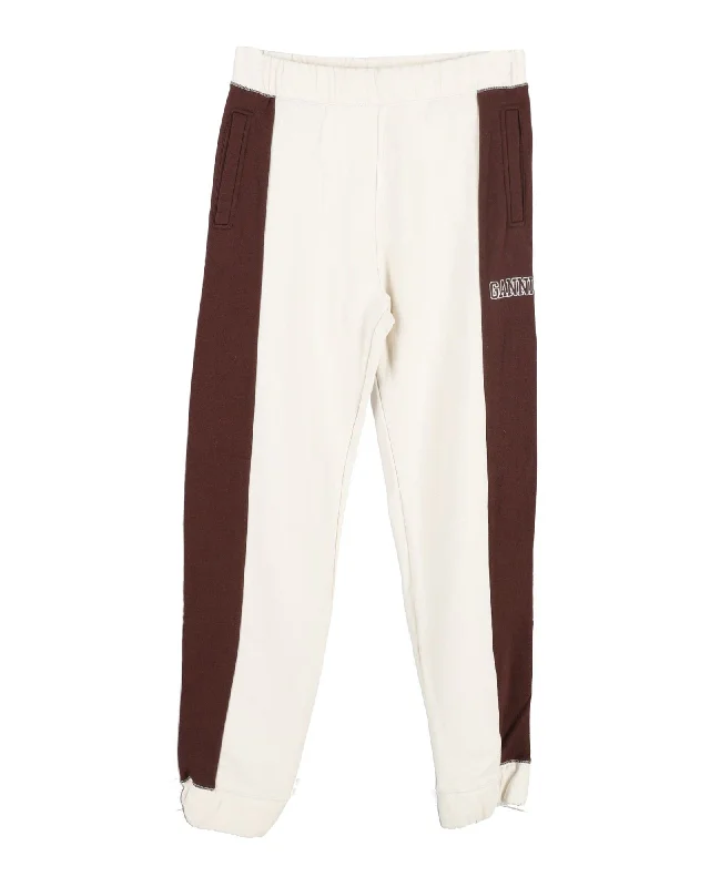 Pleated women trousers for a sophisticated and formal lookGanni Software Block Isoli Striped Track Pants in Cream Organic Cotton Blend