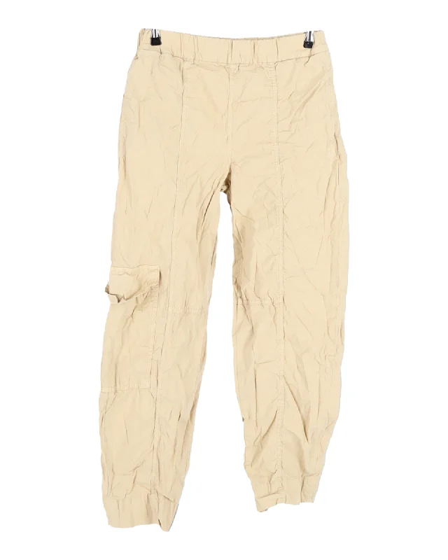 Wide - leg women trousers for a modern and elegant styleGanni Washed Canvas Elasticated Curve Pants in Beige Cotton