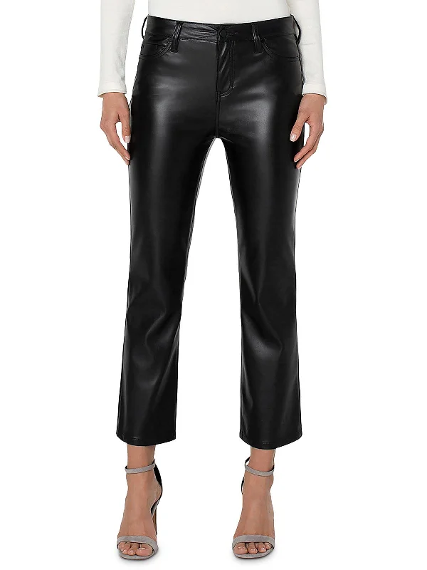 Tapered women trousers with a slimming effectHannah Womens Faux Leather High Rise Flared Pants