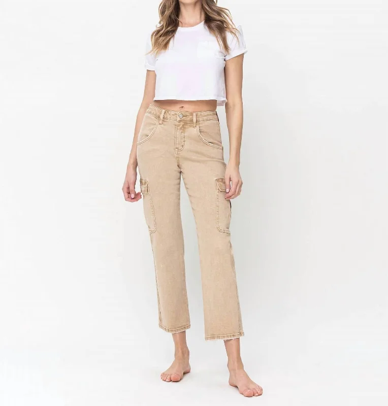 Linen women trousers for a breathable and summer - friendly choiceHigh Rise Relaxed Straight Cargo Jean In Tan