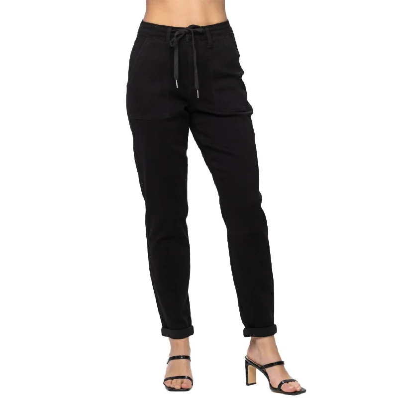 Cargo women trousers with multiple pockets for added functionalityHigh Waist Double Roll Cuffed Jogger In Jet Black